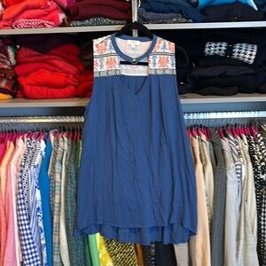 Umgee blue with orange embroidery sleeveless dress size S